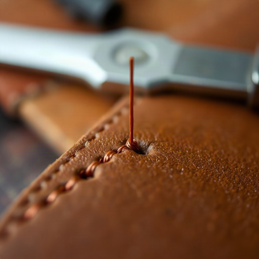 Thread and pricked leather detail